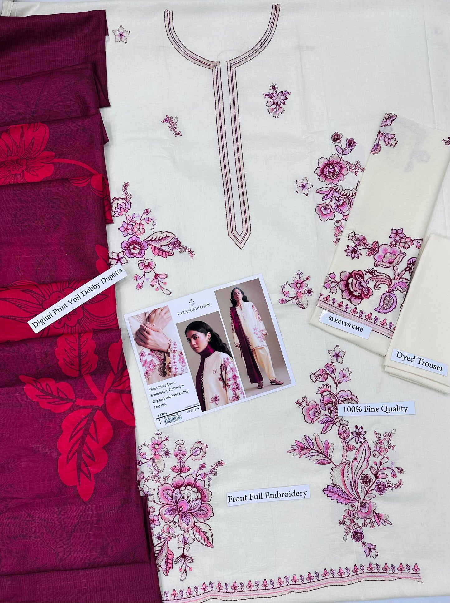 ZARA SHAHJAHAN LAWN WITH DIGITAL PRINT VOIL DOBBY DUPATTA