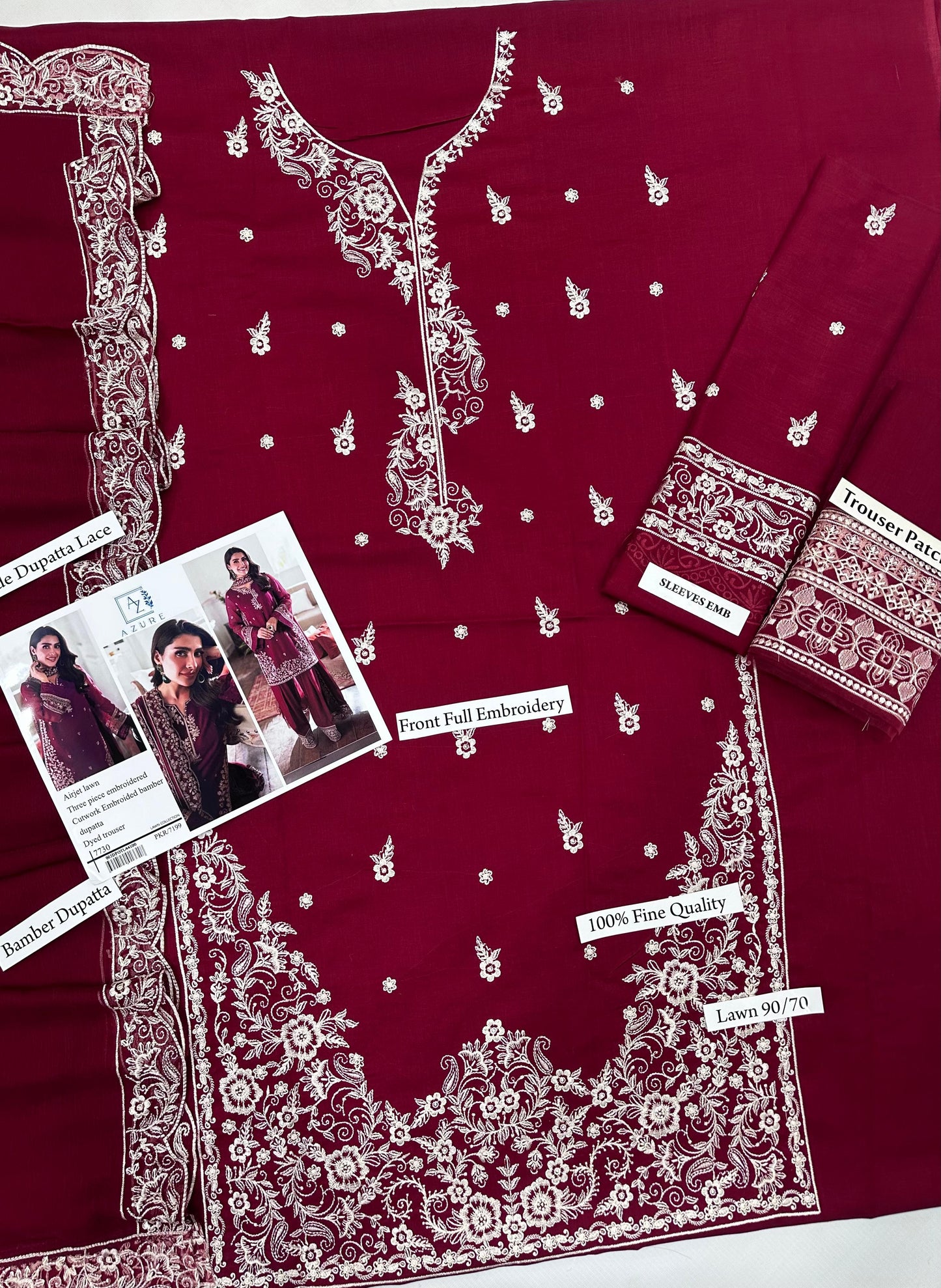 AZURE LAWN WITH BAMBER EMBROIDERY DUPATTA