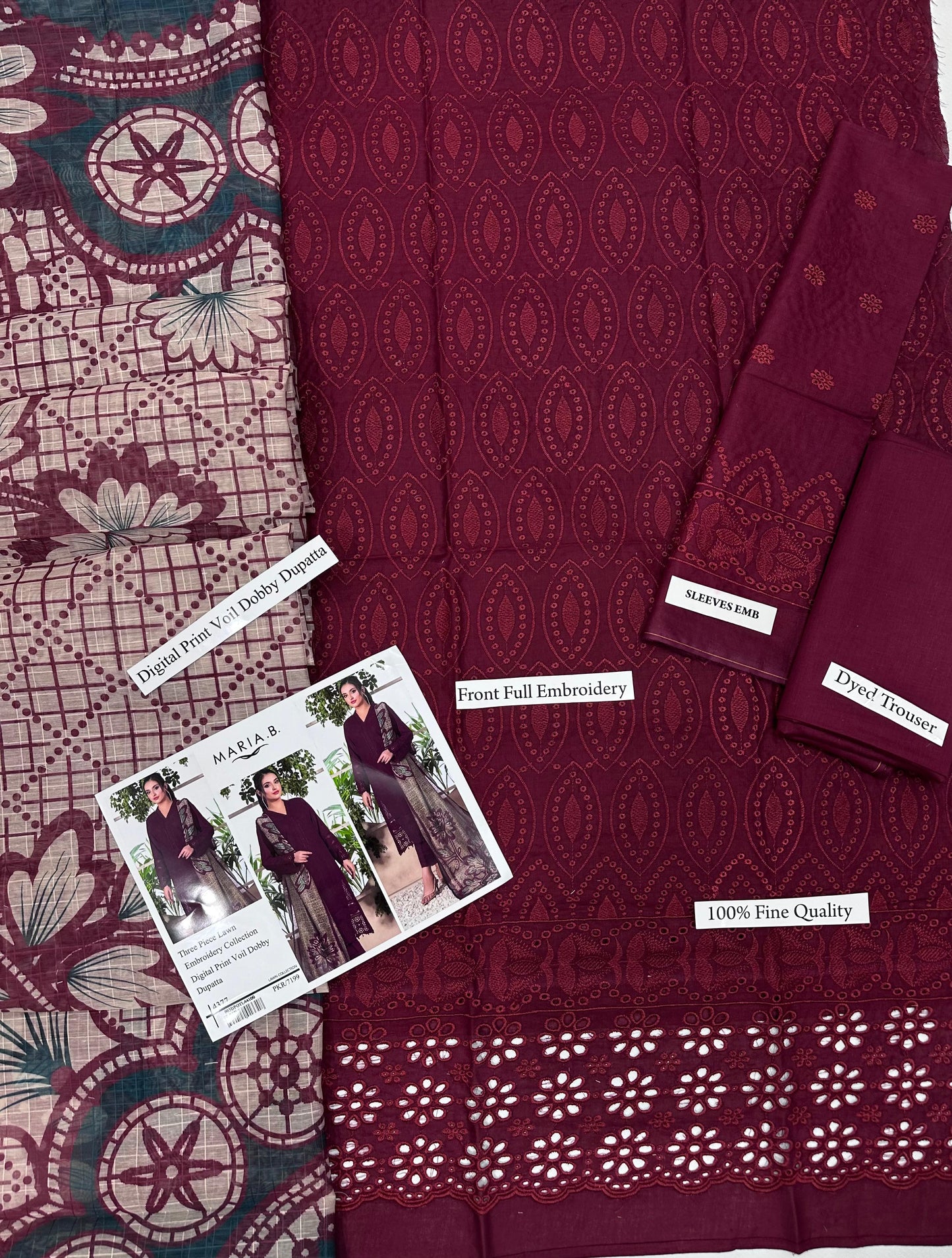 MARIA.B LAWN Chikankari WITH DIGITAL PRINT VOIL DOBBY DUPATTA