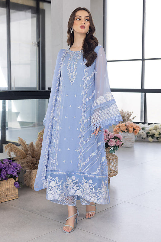 AZURE - 3PC EMBROIDERED LAWN SHIRT WITH ORGANZA EMBROIDERED DUPATTA AND TROUSER -