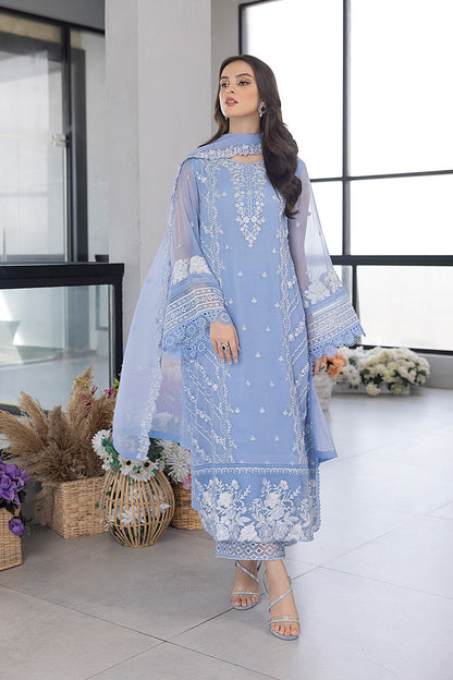 AZURE - 3PC EMBROIDERED LAWN SHIRT WITH ORGANZA EMBROIDERED DUPATTA AND TROUSER -