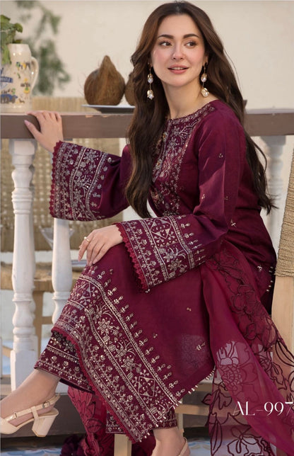QALAMKAR Embroidered Unstitched 3 Piece Lawn Suit