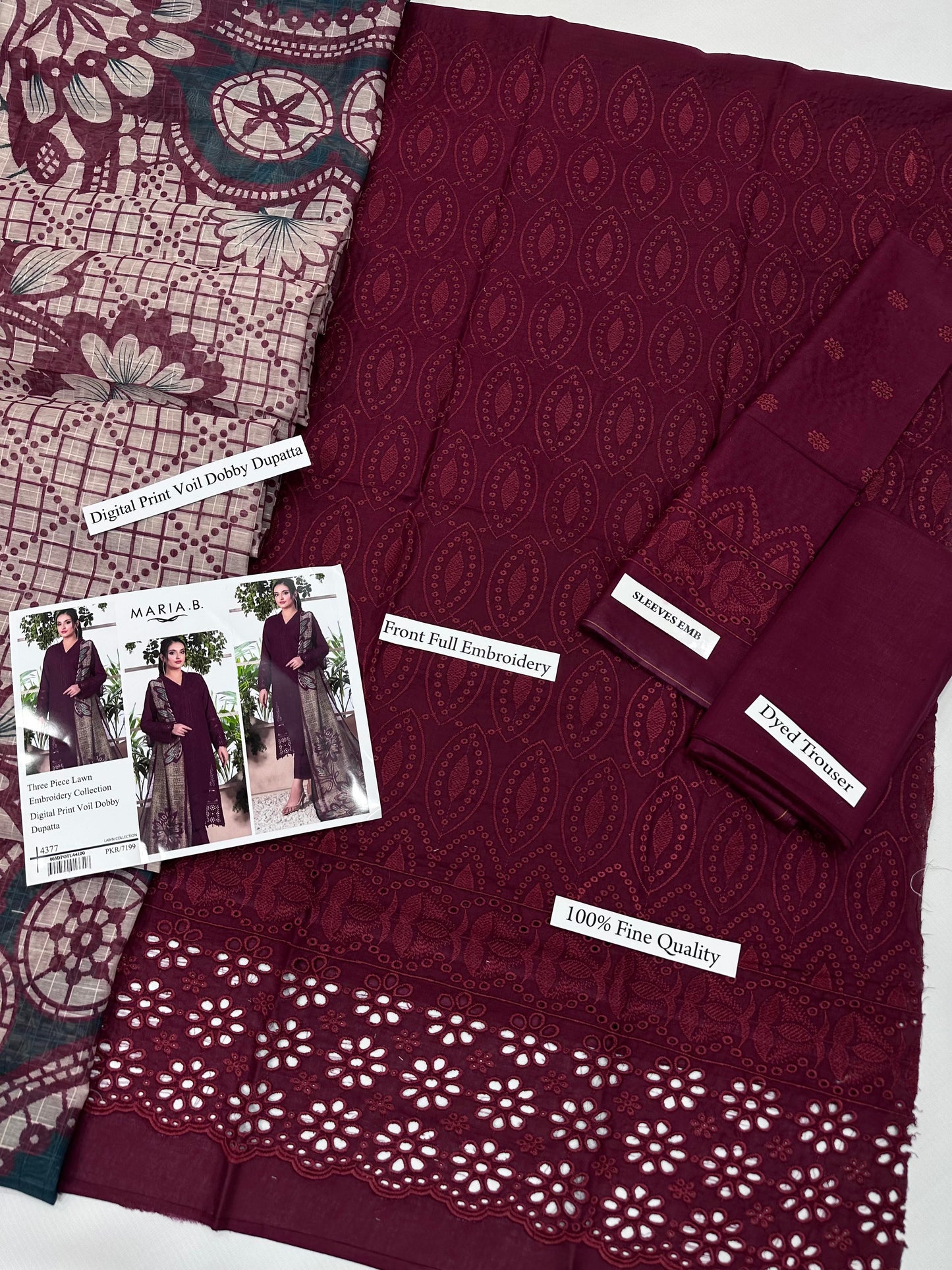 MARIA.B LAWN Chikankari WITH DIGITAL PRINT VOIL DOBBY DUPATTA