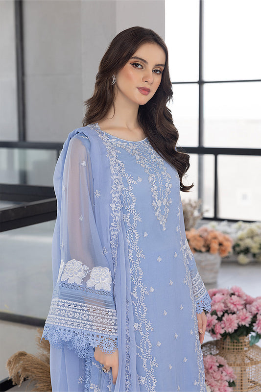 AZURE - 3PC EMBROIDERED LAWN SHIRT WITH ORGANZA EMBROIDERED DUPATTA AND TROUSER -